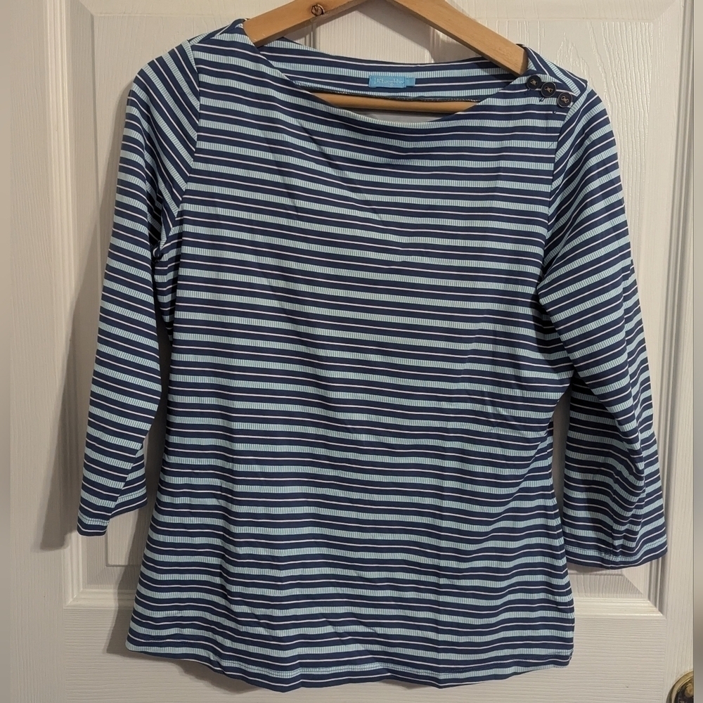 J. Mclaughlin Womens Small Top Blue 3/4 Sleeve Stripe Catalina Cloth